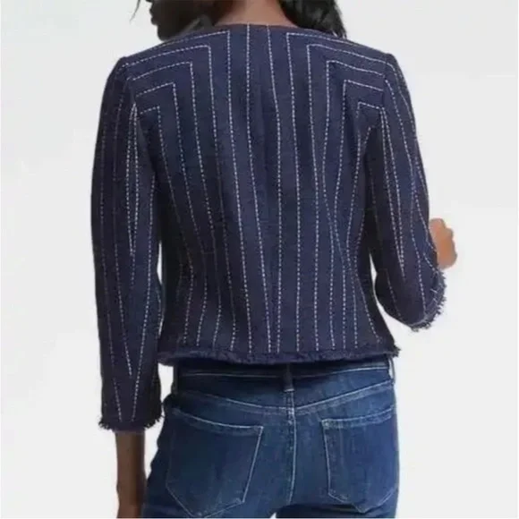 nwt // banana republic collarless stripe blazer with fringe - Picture 2 of 13